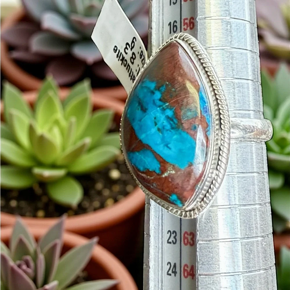 Genuine Shattuckite Statement Ring – 925 Sterling Silver – Boho Caribbean Chic